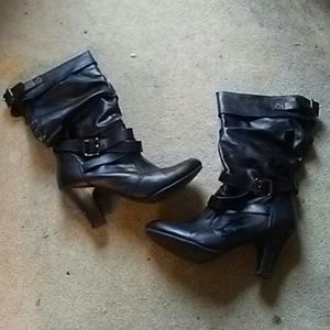 Faded Glory  Black Boots (2 inch heal)